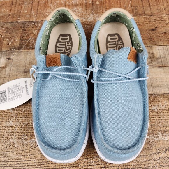 Hey Dude Wally Washed Canvas Women's Sz 9 Blue Slip On Comfort Casual Flat Shoes - Picture 9 of 10